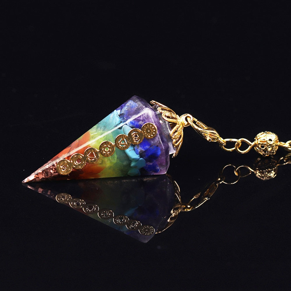 Orgone 7 Chakra Natural Stone Pendulum for Dowsing & Divination