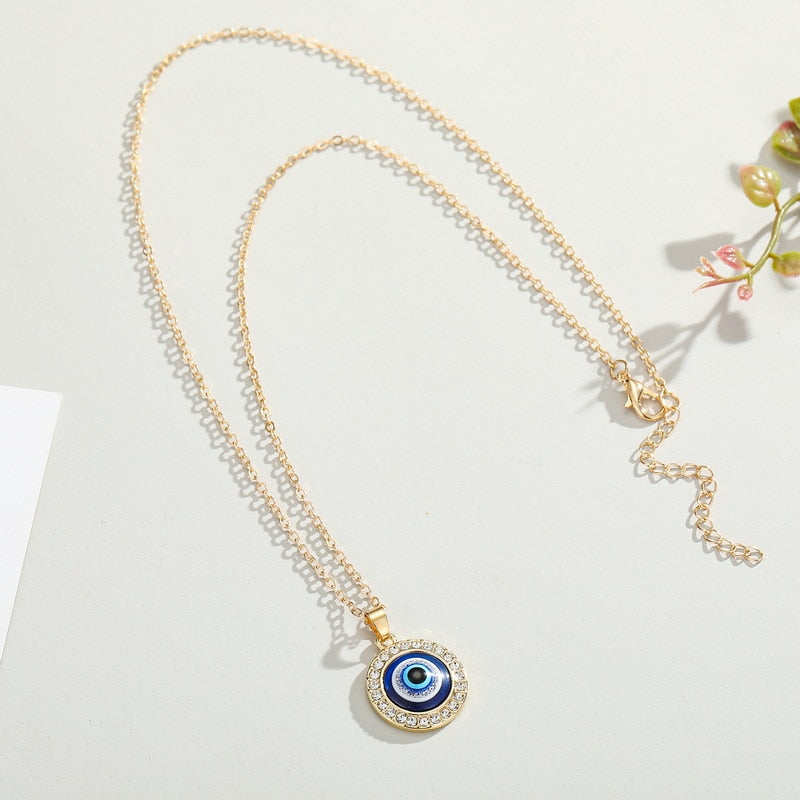 Evil Eye Crystal Pendant Necklace