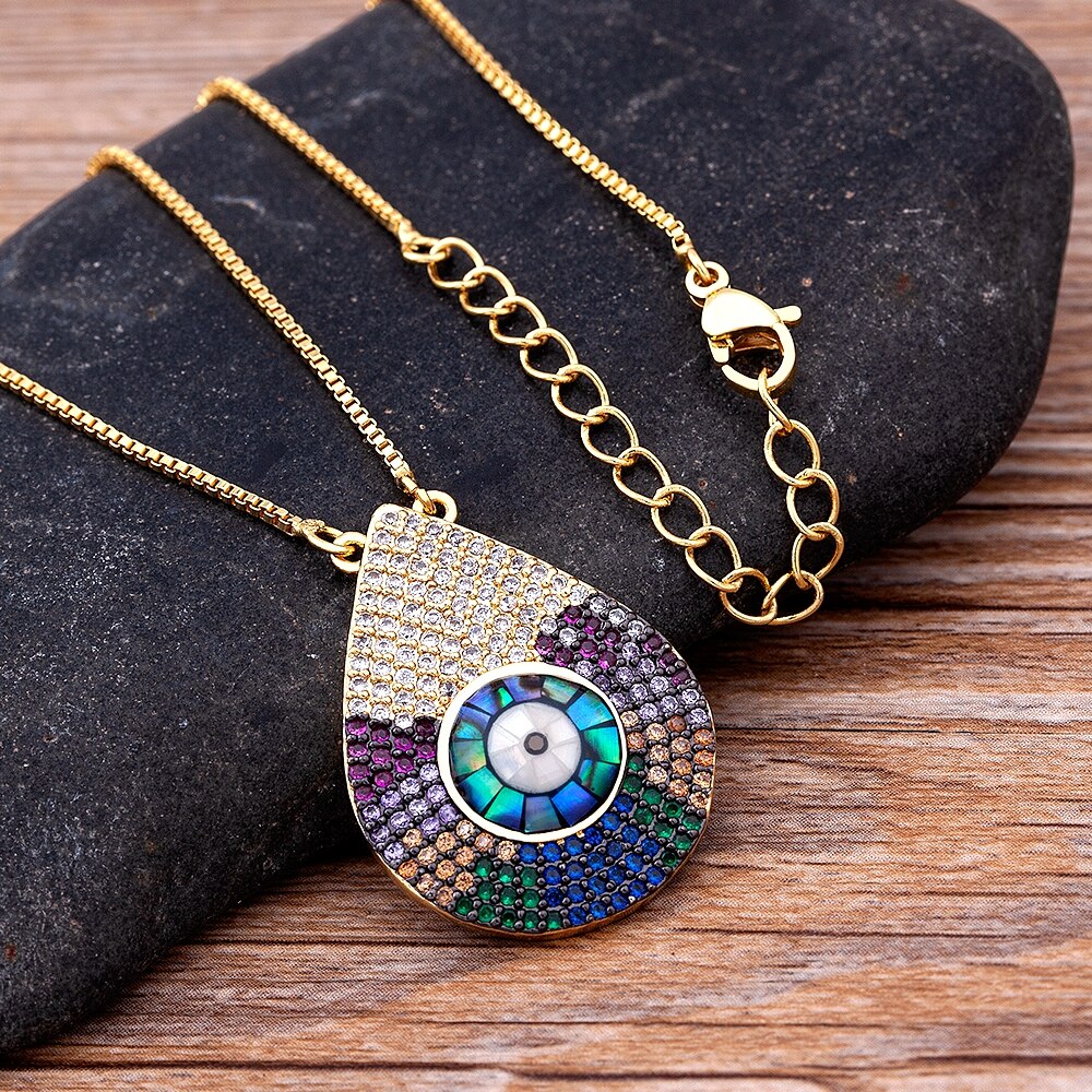 Evil Eye Water Drop Crystal Pendant Necklace