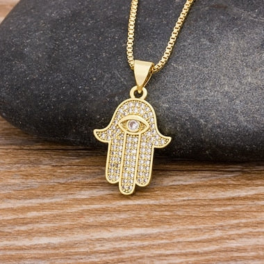 Hand of Fatima w/ Evil Eye Pendant Necklace