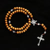 Jesus on the Holy Cross Wood Beaded Rosary w/ Saint Benedict Medal