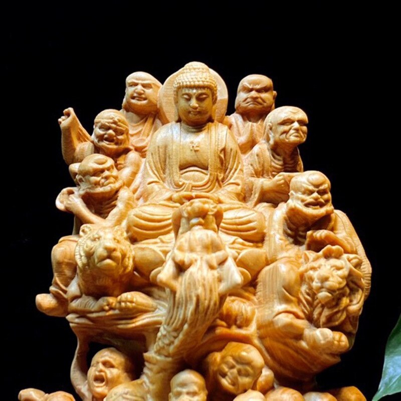 Thuja Wood Eighteen Arhat Buddha Statue - Hand Carved