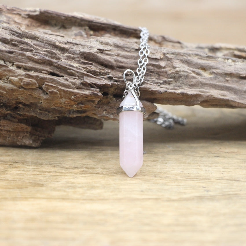 Natural Stone Hexagonal Point Pendant Necklace