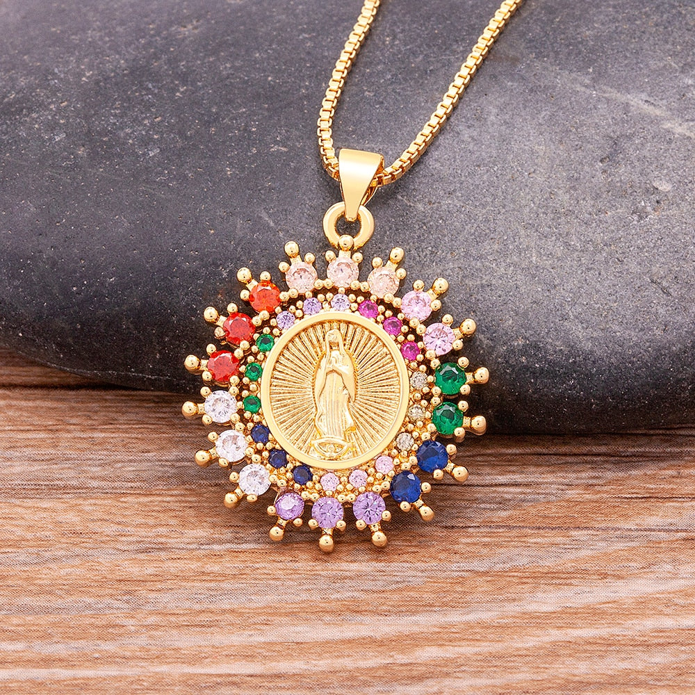 Virgin Mary Crystal Pendant Necklace