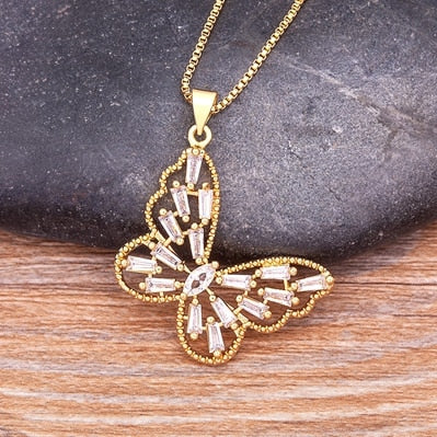 Lucky Butterfly Crystal Pendant Necklace