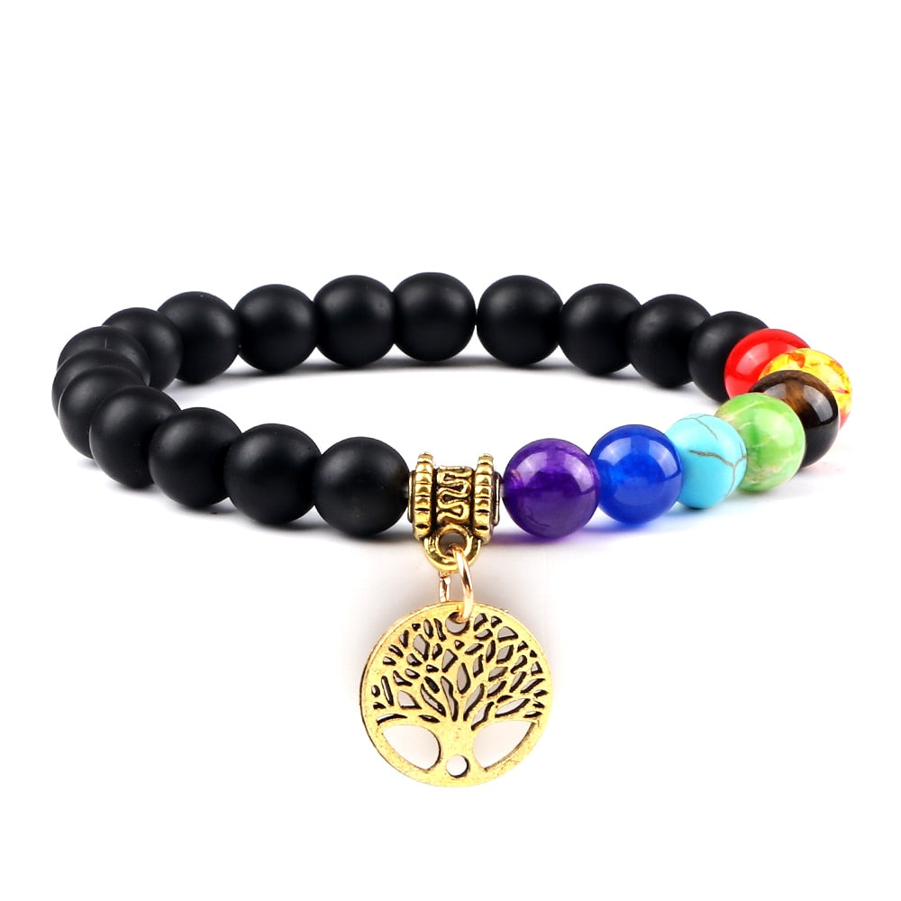 7 Chakra Stones Bracelet w/ Tree of Life Pendant