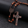 Jesus on the Holy Cross Wooden Rosary with Saint Benedict Medal