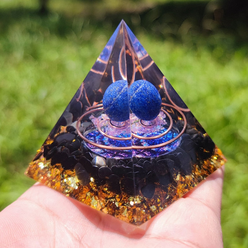 Orgone Pyramid with Copper Wire & Natural Stone