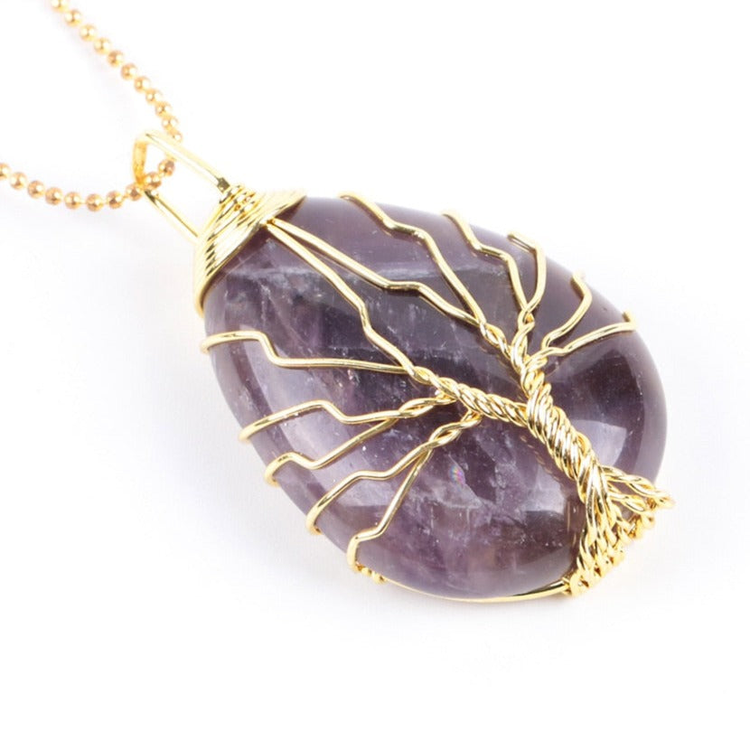 Tree of Life Wire Wrap Water Drop Pendant & Necklace