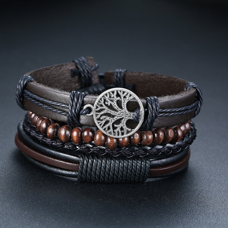 Braided Wrap Leather Bracelets for Men 4Pcs/Set