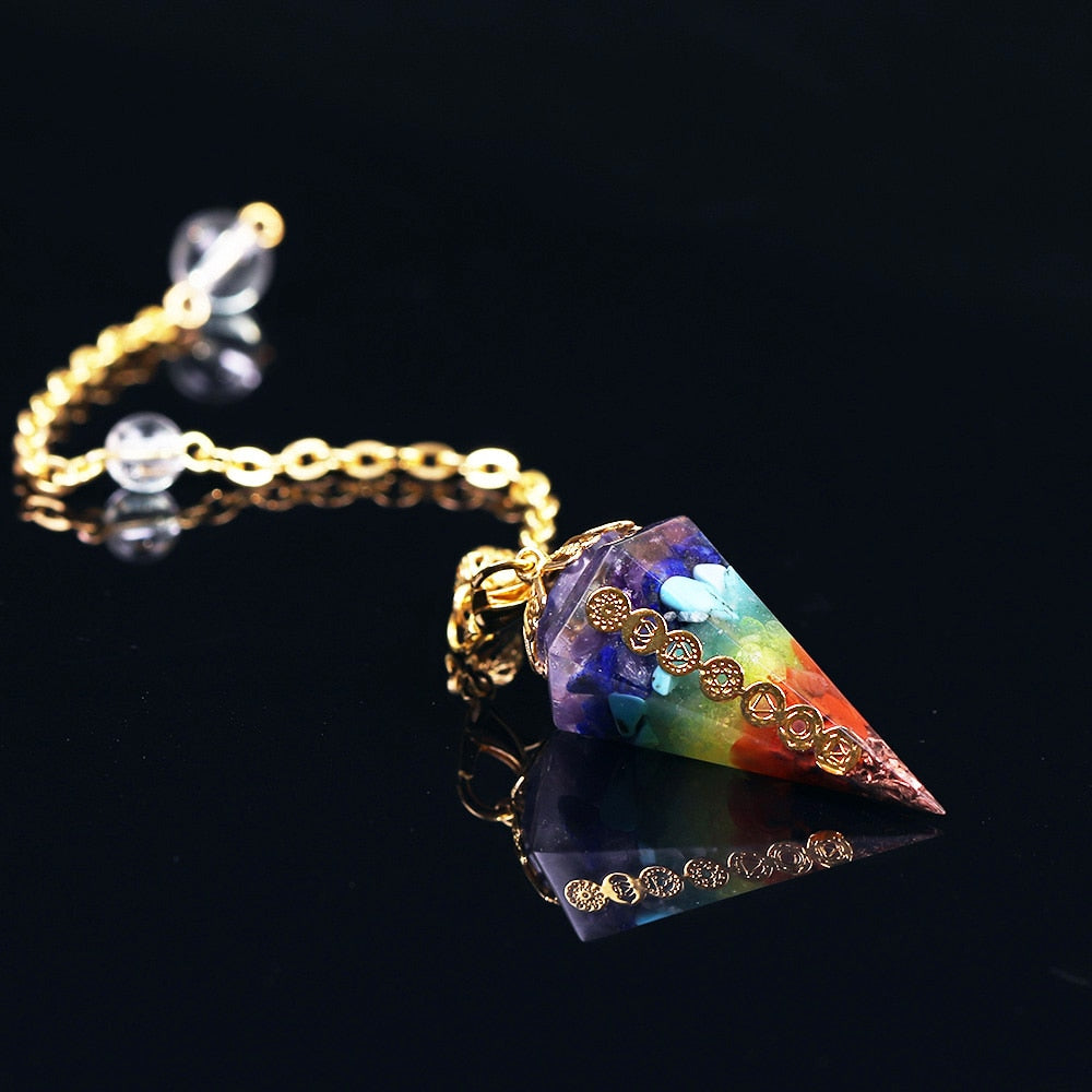 Orgone 7 Chakra Natural Stone Pendulum for Dowsing & Divination