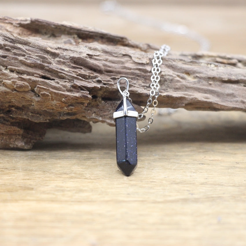 Natural Stone Hexagonal Point Pendant Necklace