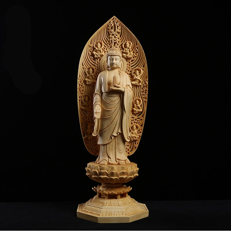 Buddha Sculpture Statue Traditional Hand Carving Out of Solid Wood