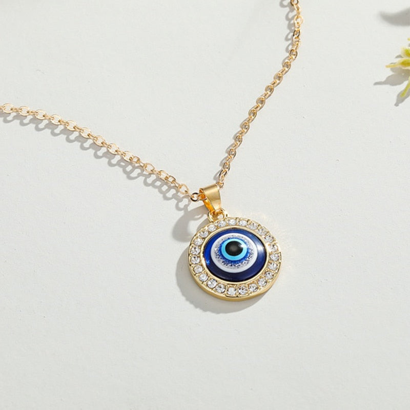 Evil Eye Crystal Pendant Necklace