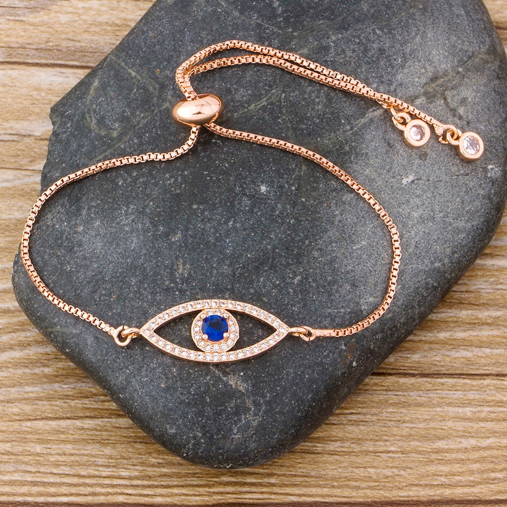 Stone Embezzled Evil Eye Charm Bracelet