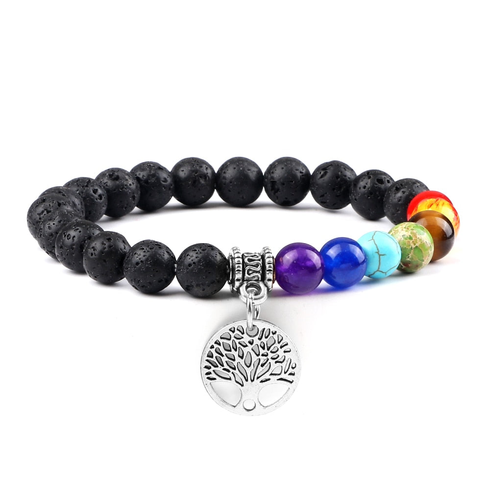 7 Chakra Stones Bracelet w/ Tree of Life Pendant