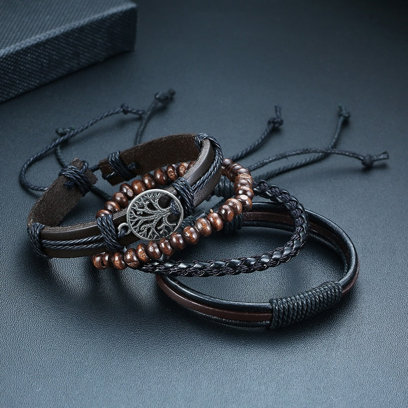 Braided Wrap Leather Bracelets for Men 4Pcs/Set