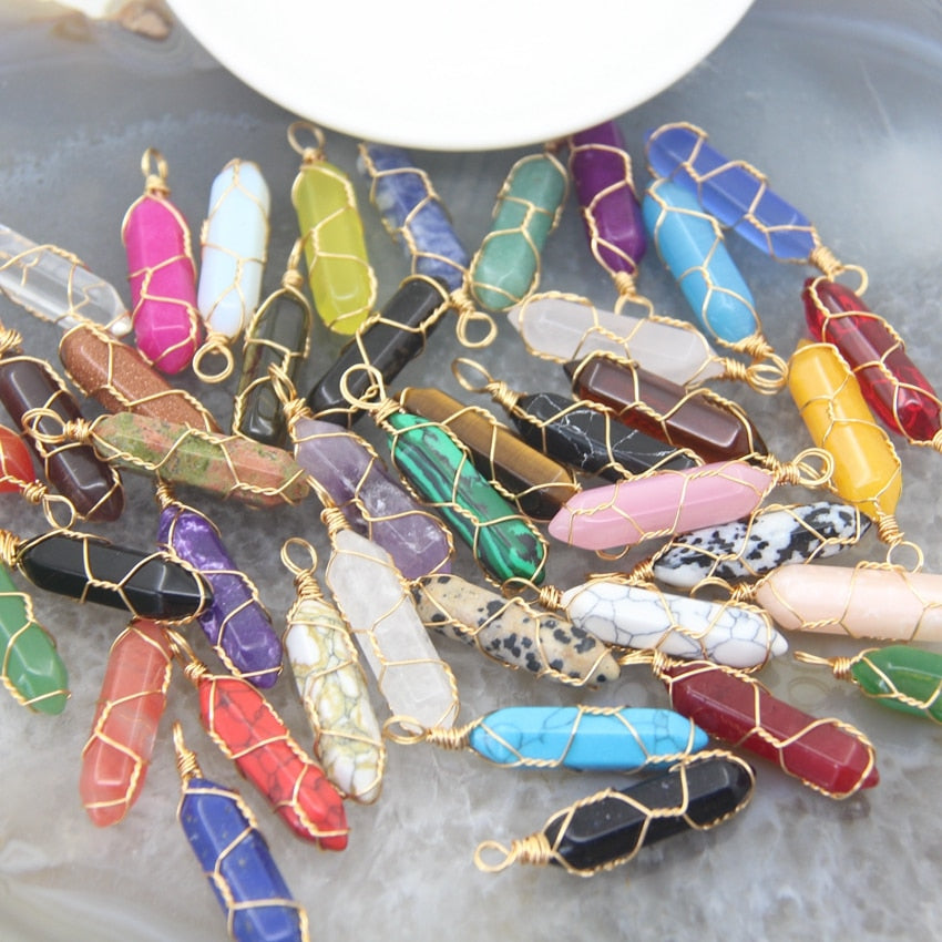 Copper Wire Wrapped Crystal Stone Pendants