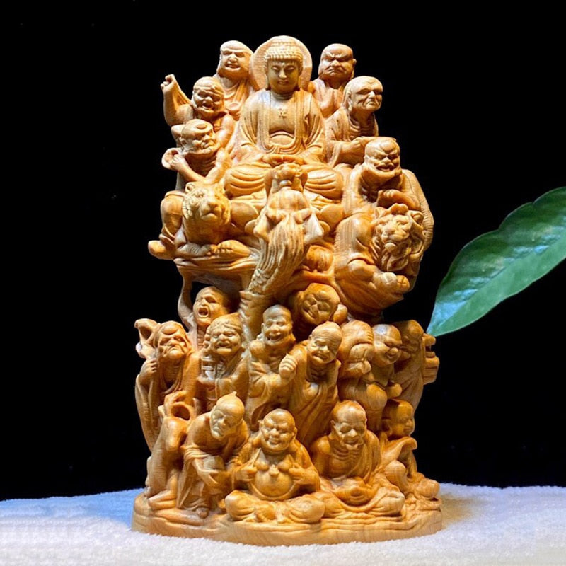 Thuja Wood Eighteen Arhat Buddha Statue - Hand Carved