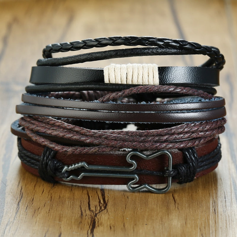 Braided Wrap Leather Bracelets for Men 4Pcs/Set