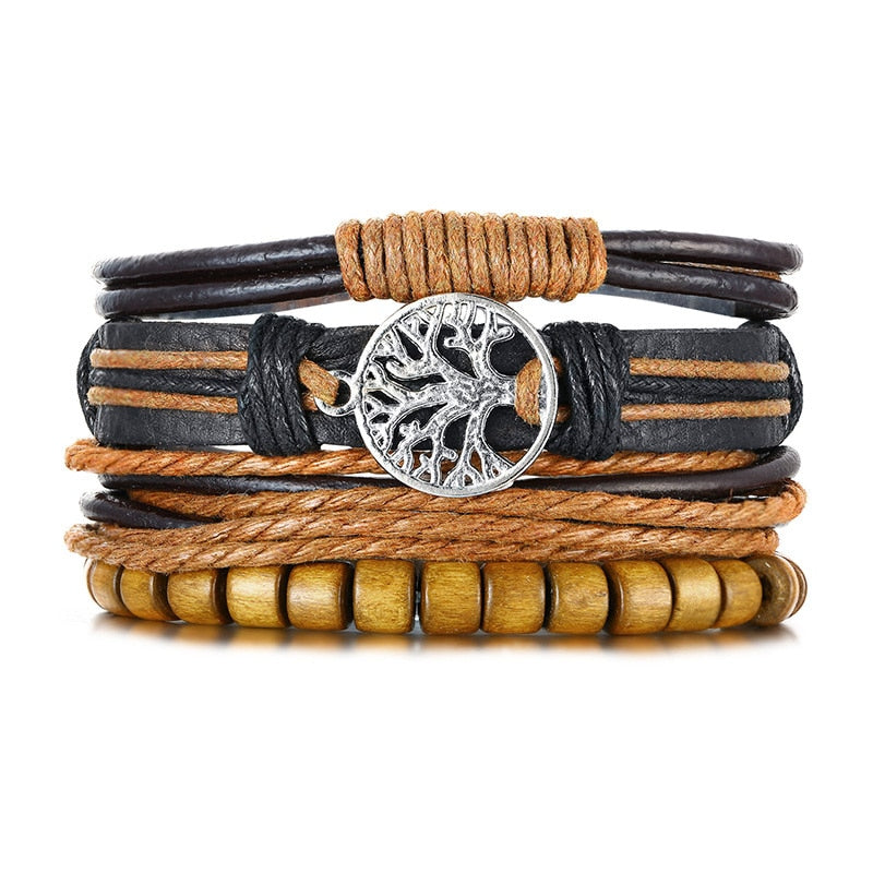 Braided Wrap Leather Bracelets for Men 4Pcs/Set