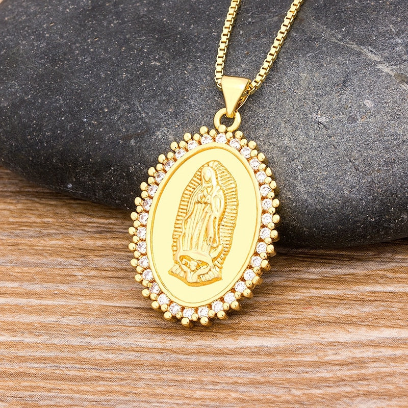 Virgin Mary Crystal Pendant Necklaces