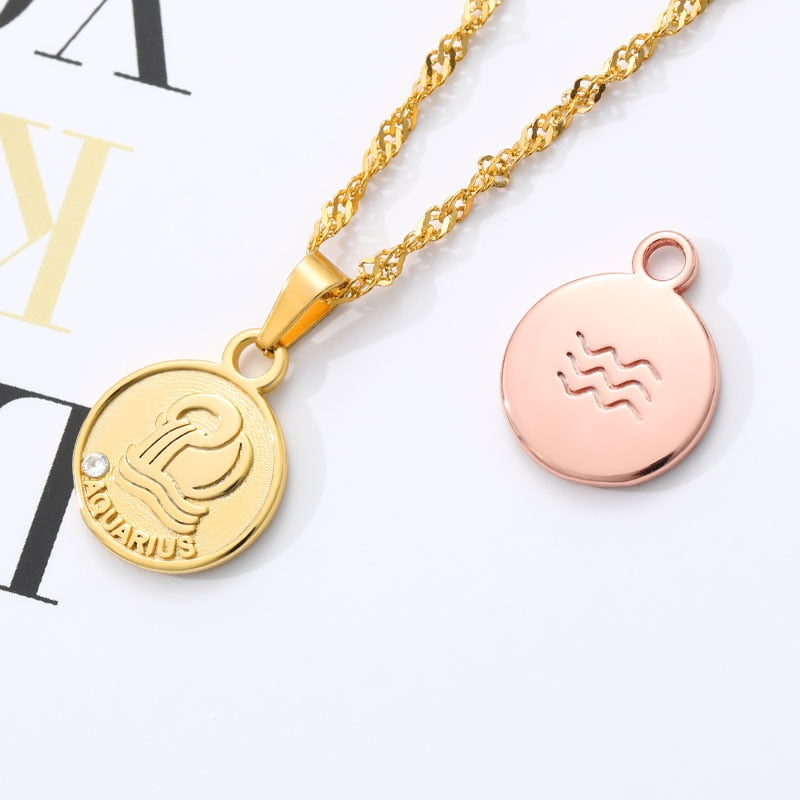 Zodiac Coin Pendant Necklace