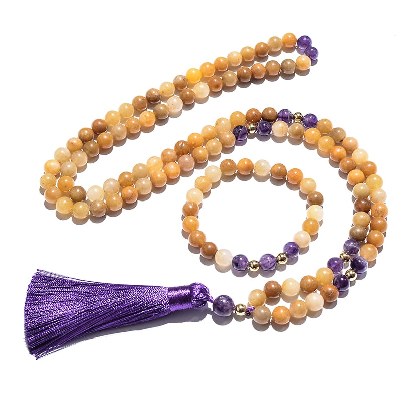 108 Bead Mala Handmade w/ Topaz Amethyst