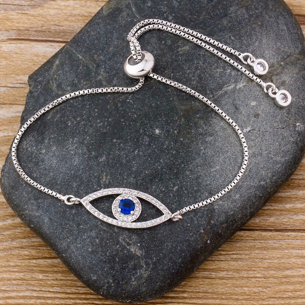 Stone Embezzled Evil Eye Charm Bracelet