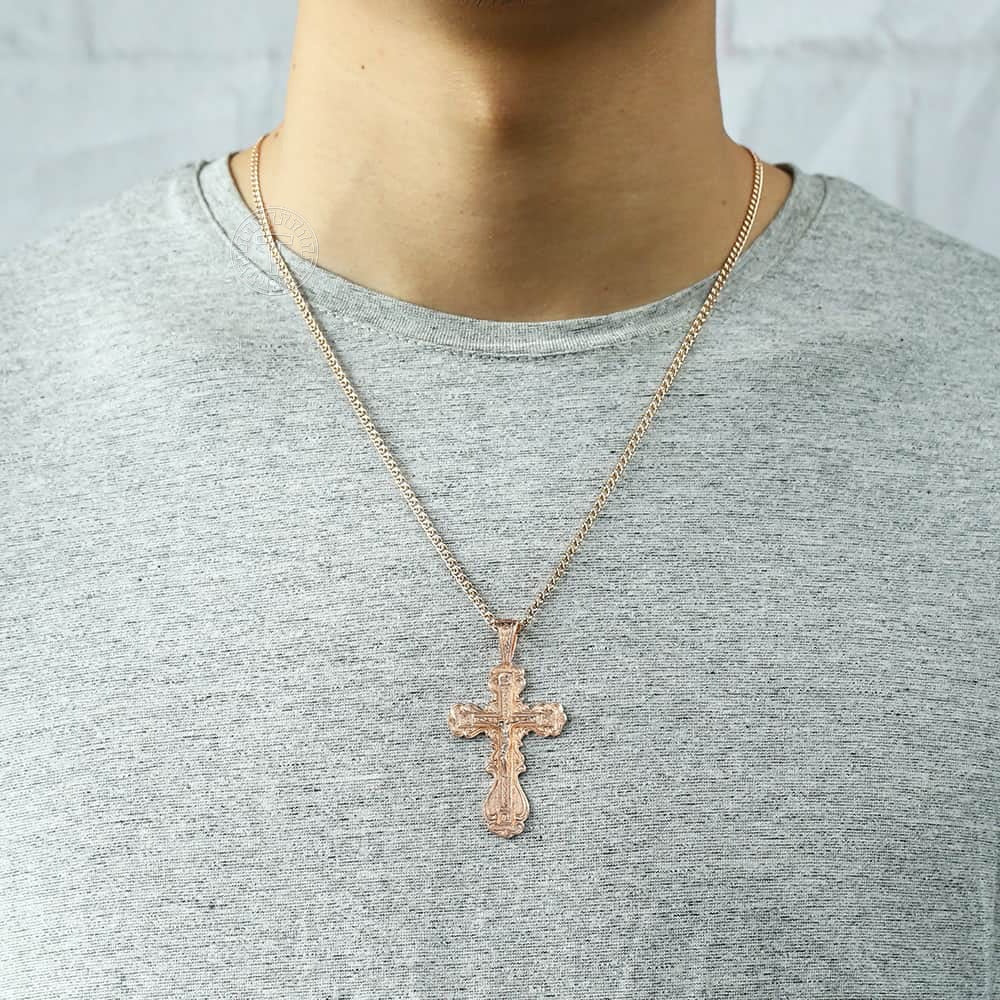 Jesus on the Holy Cross Pendant Necklace in Rose Gold Colour