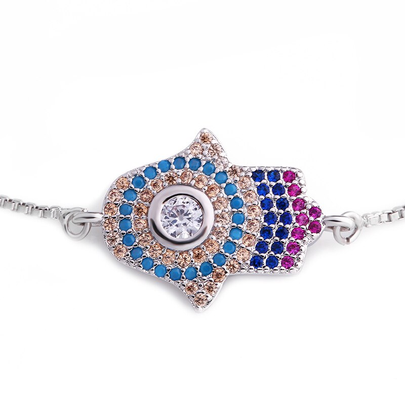 Hamsa Hand with Evil Eye Adjustable Charm Bracelet for Women