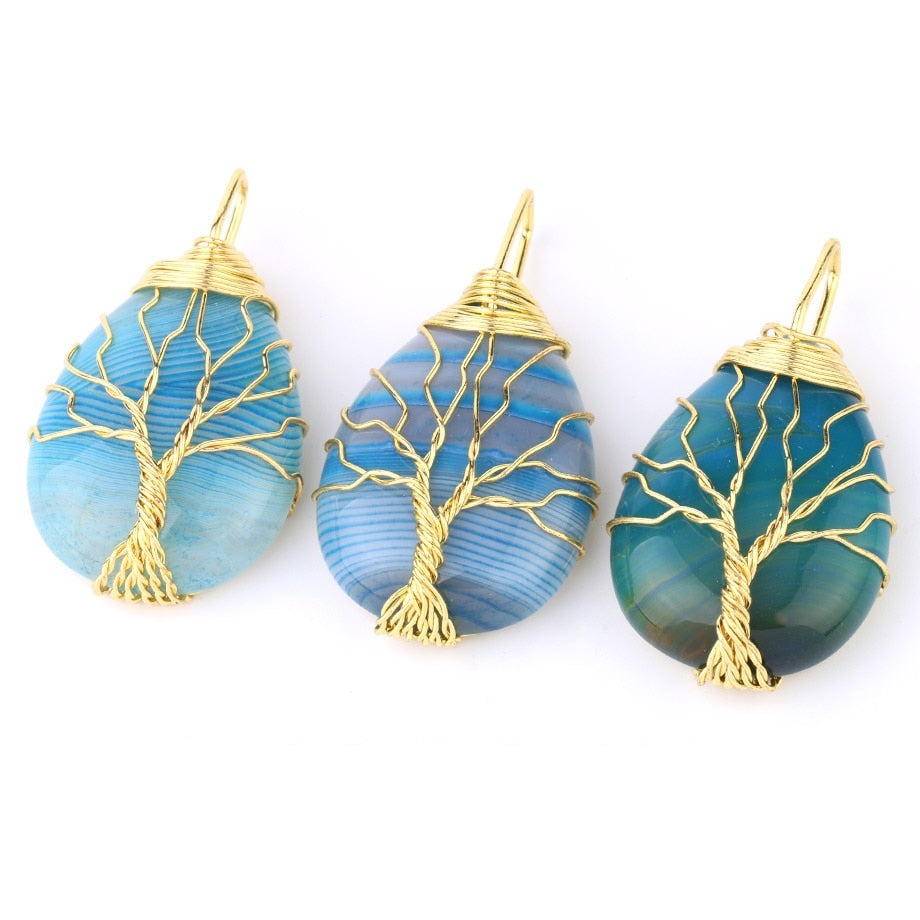 Tree of Life Wire Wrap Water Drop Pendant & Necklace