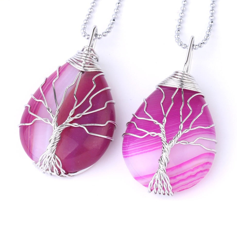 Tree of Life Wire Wrap Water Drop Pendant & Necklace