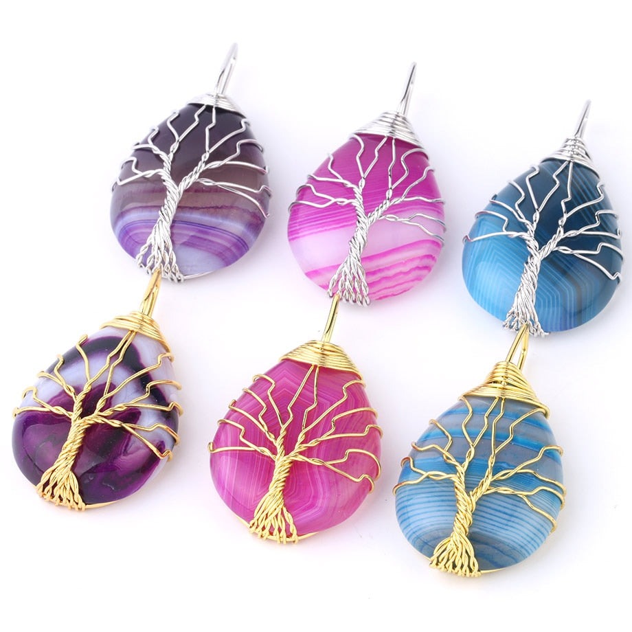 Tree of Life Wire Wrap Water Drop Pendant & Necklace