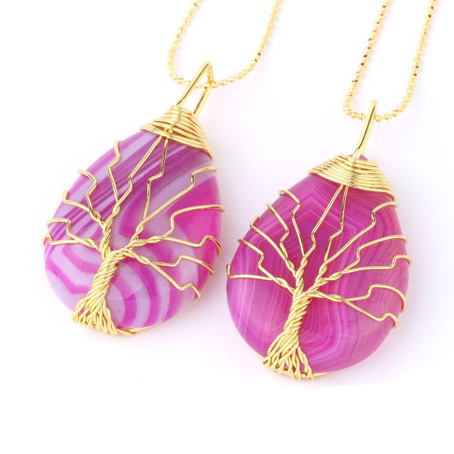 Tree of Life Wire Wrap Water Drop Pendant & Necklace