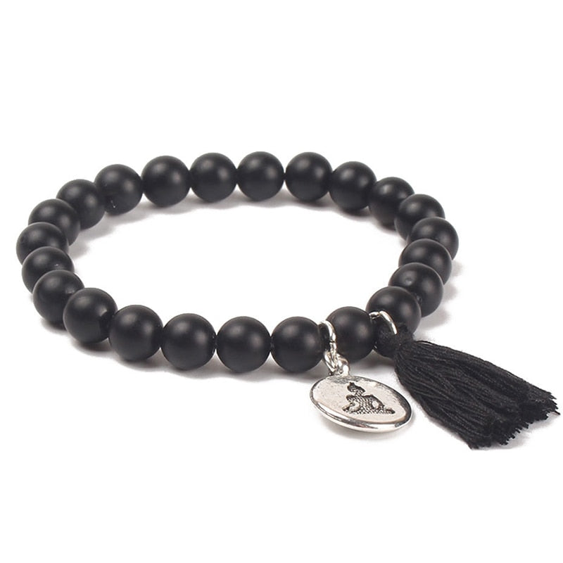 Natural Stone Lotus Buddha Charm Mala Bracelet with Tassel