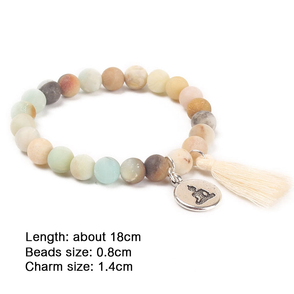 Natural Stone Lotus Buddha Charm Mala Bracelet with Tassel