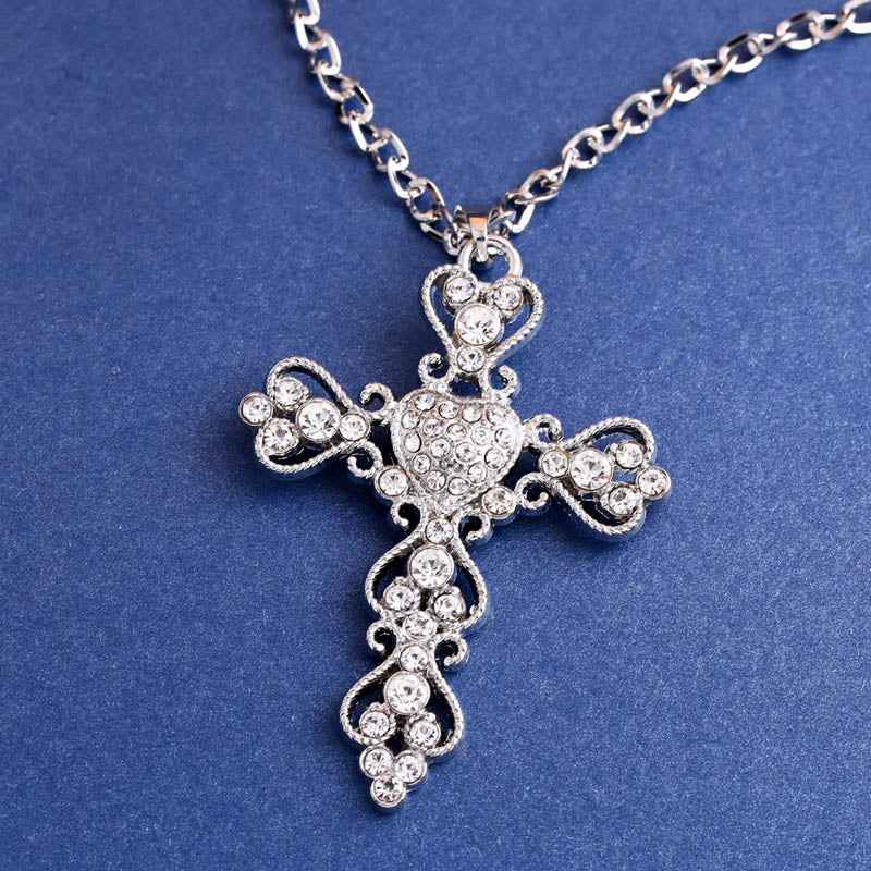 Large Crystal Cross Pendant Necklace