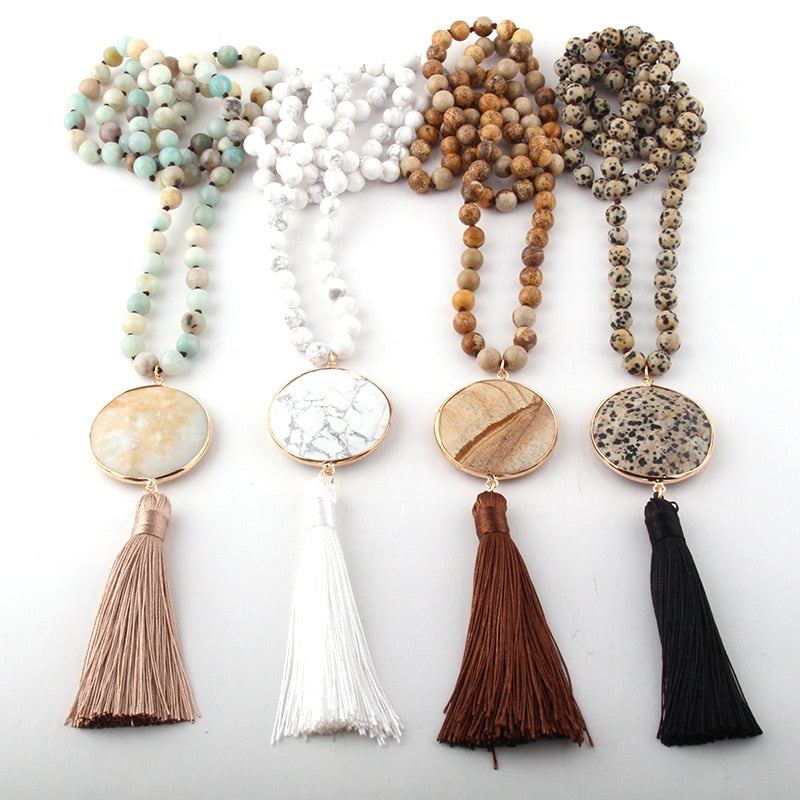 Semi Precious Stone Beaded Necklace w/ Tassel