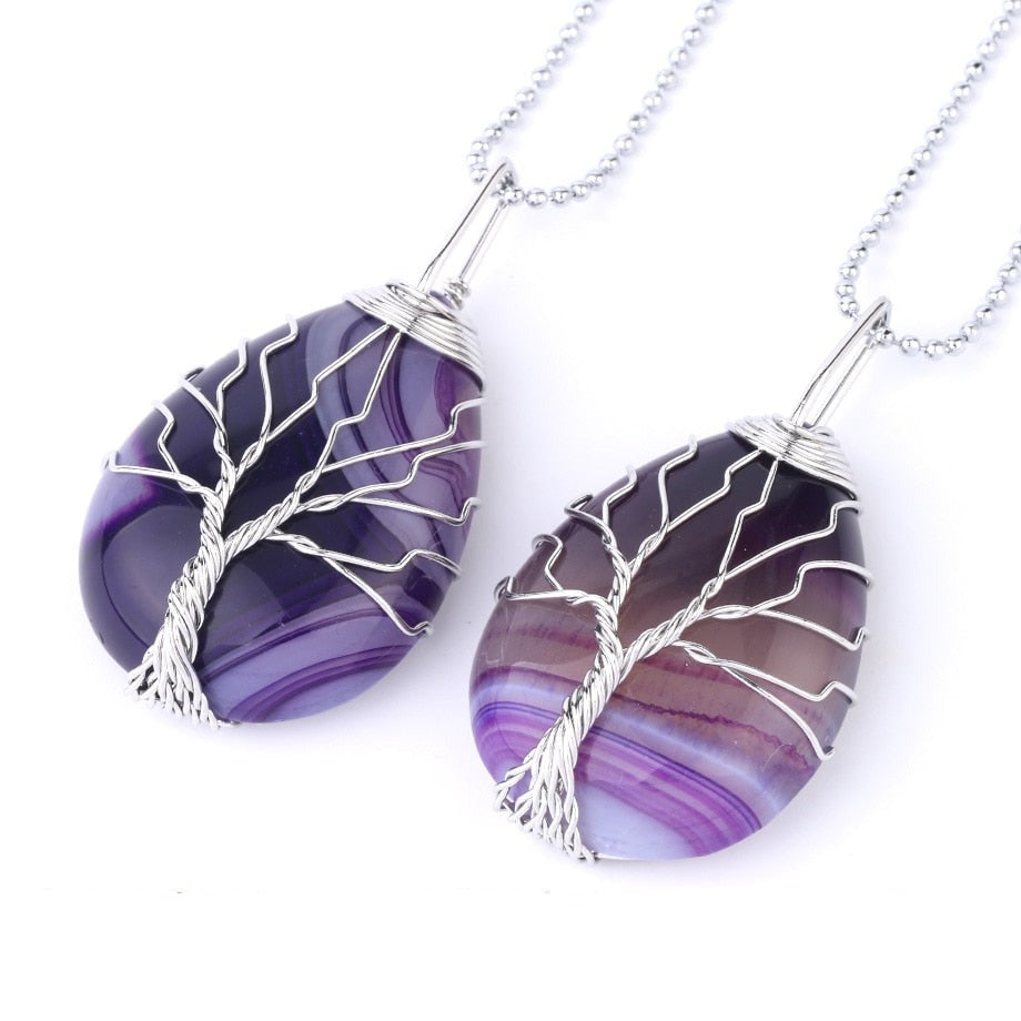 Tree of Life Wire Wrap Water Drop Pendant & Necklace