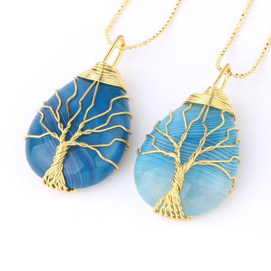 Tree of Life Wire Wrap Water Drop Pendant & Necklace