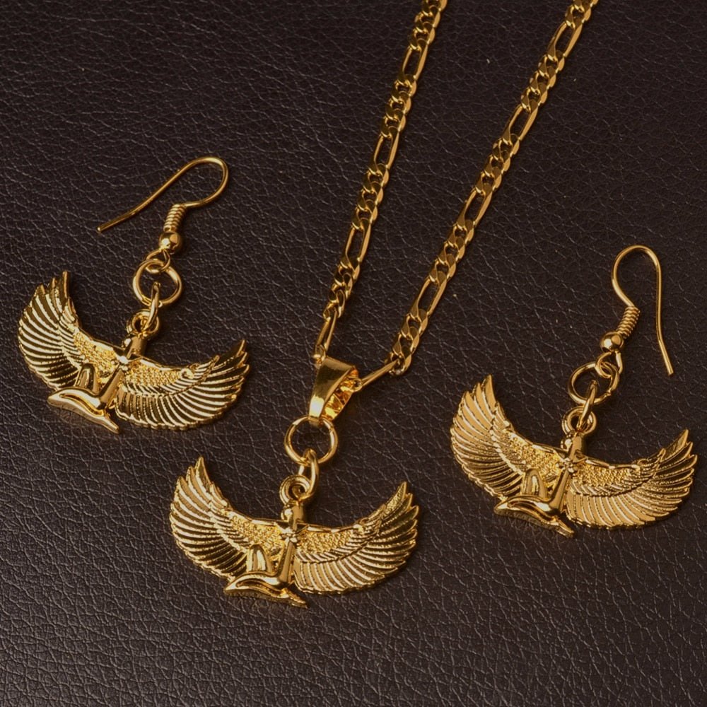 Egyptian Goddess Isis Necklace & Earrings Set