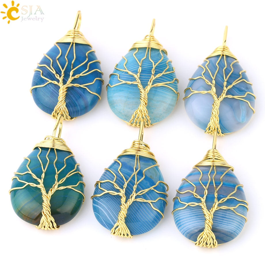 Tree of Life Wire Wrap Water Drop Pendant & Necklace