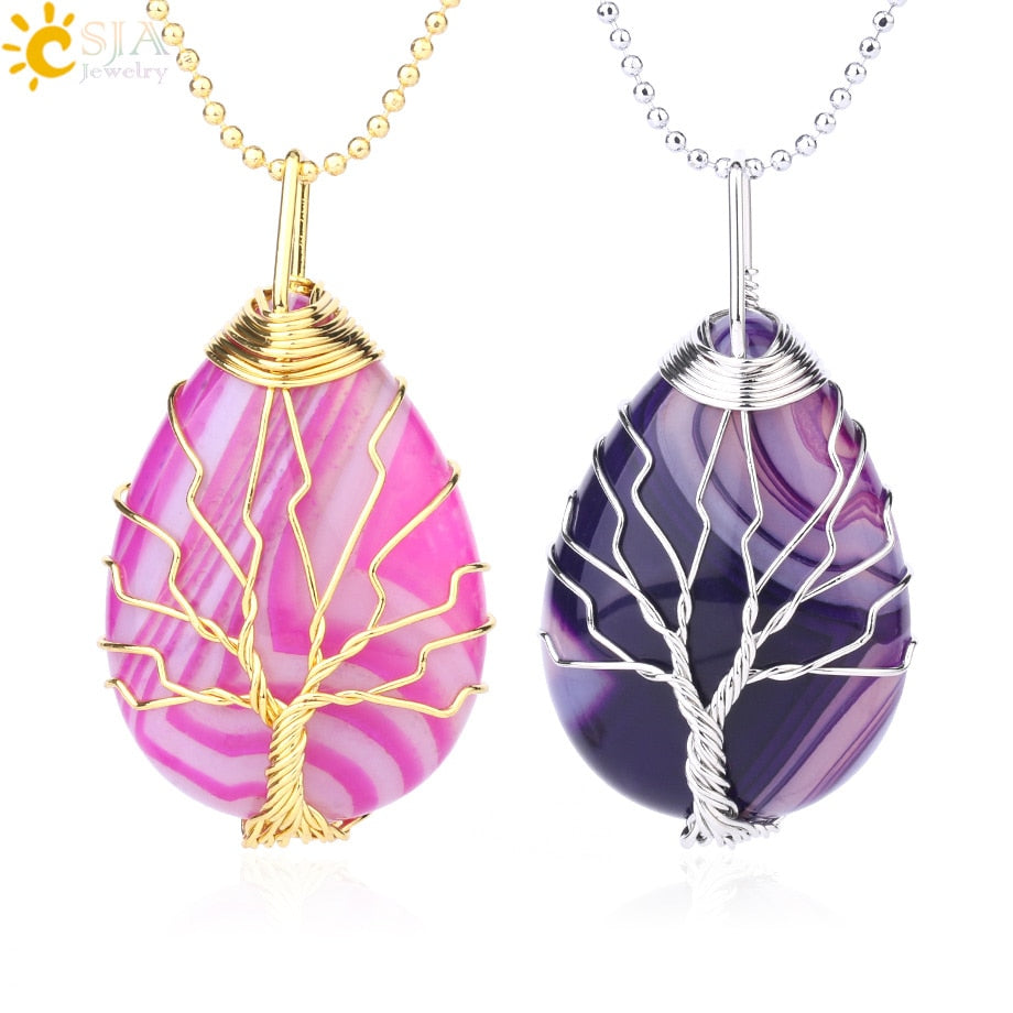 Tree of Life Wire Wrap Water Drop Pendant & Necklace