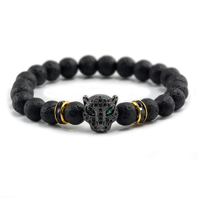 Panther Black Lava Stones Bracelet