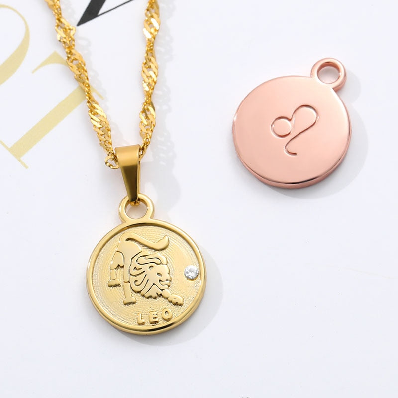 Zodiac Coin Pendant Necklace