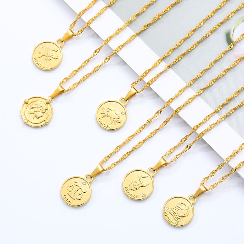 Zodiac Coin Pendant Necklace