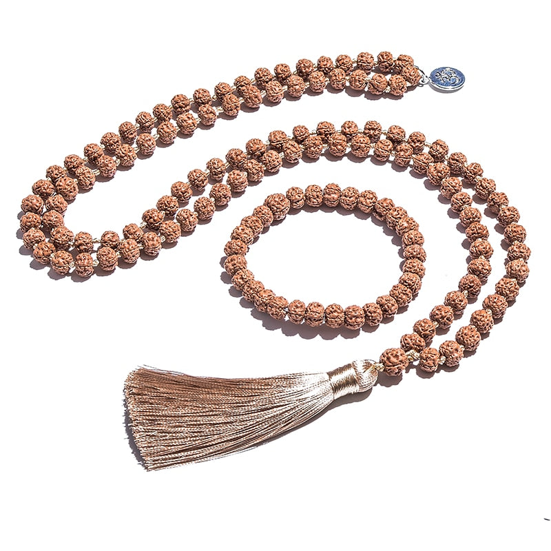 108 Rudraksha Beaded Japamala w/ Silk Tassel & Om Pendant