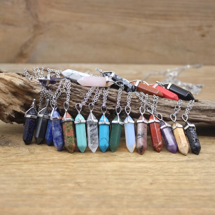 Natural Stone Hexagonal Point Pendant Necklace