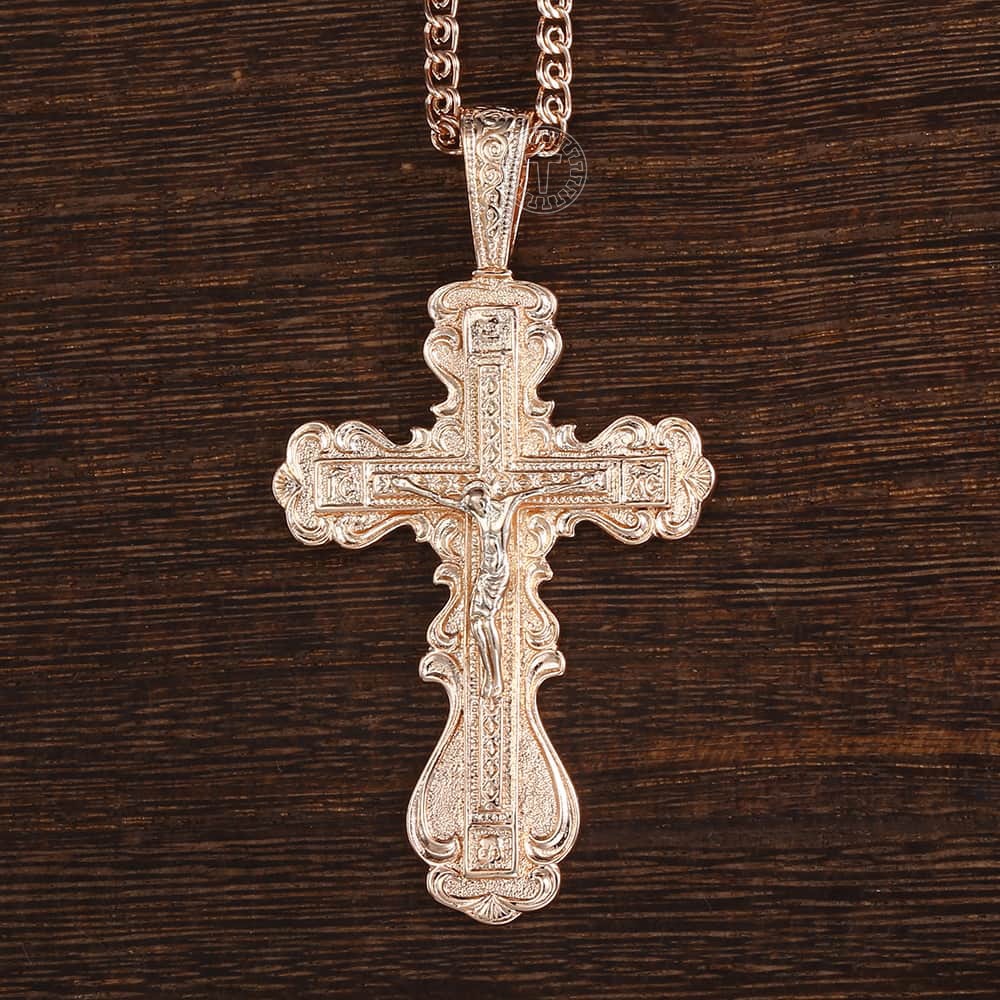 Jesus on the Holy Cross Pendant Necklace in Rose Gold Colour